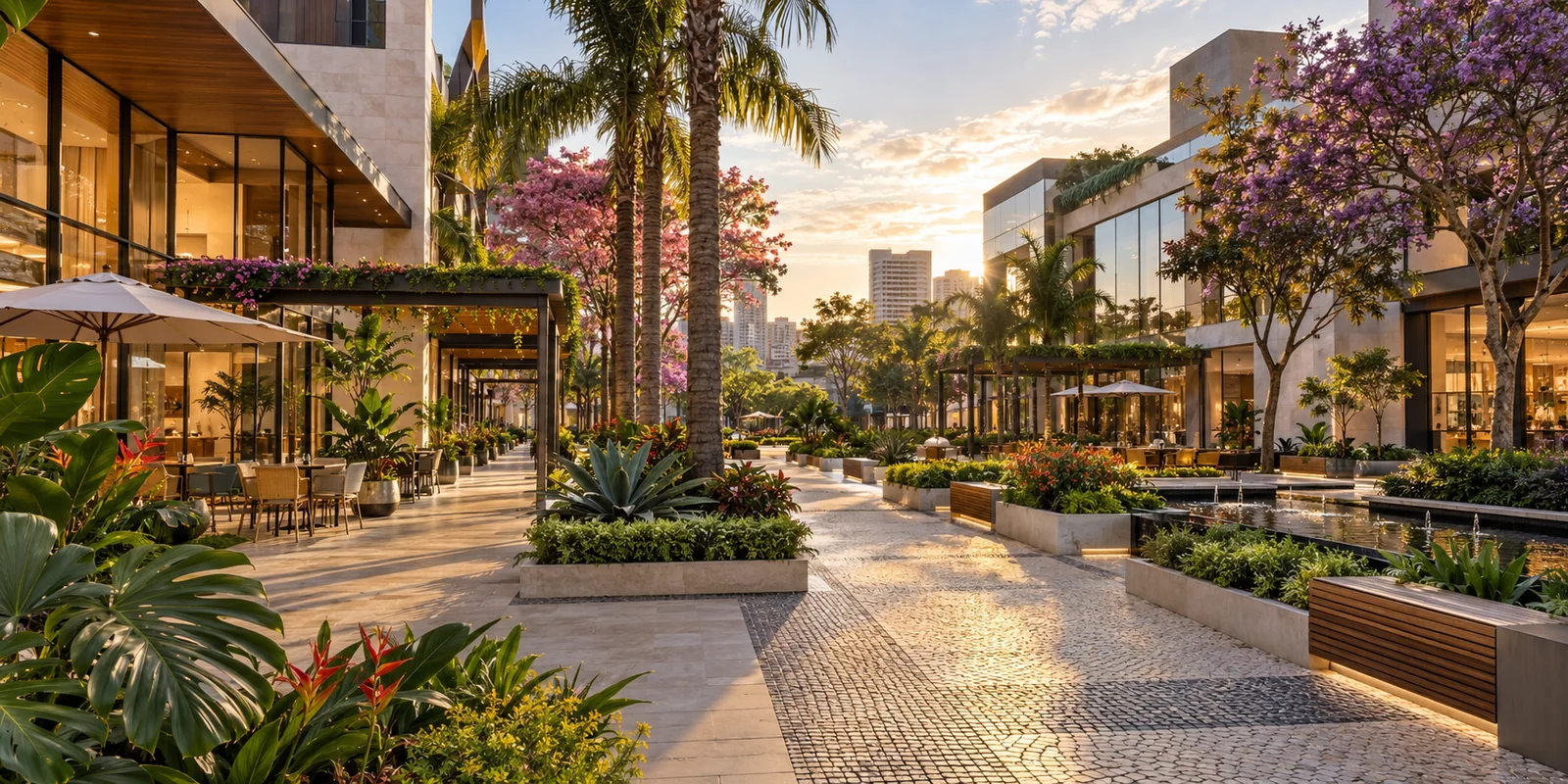 Jardim e paisagismo em área comercial